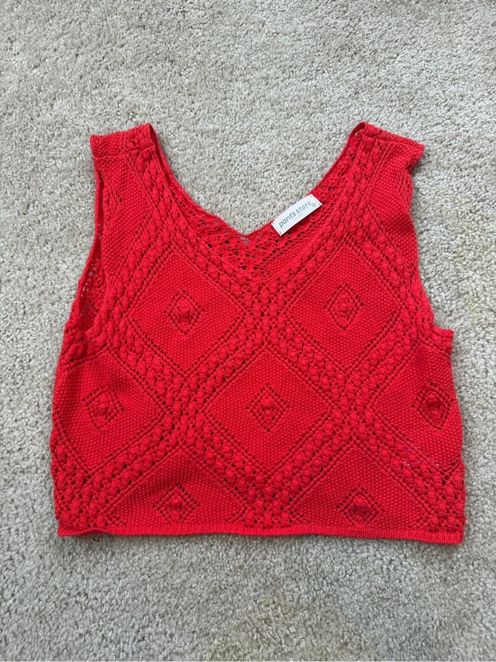The Pants Store Red Crochet Knit Tank Top